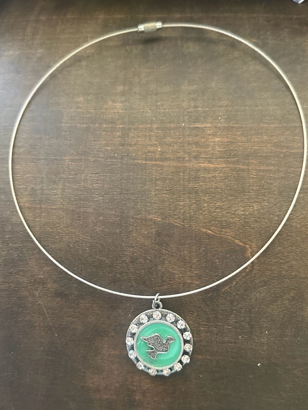 Hand Crafted Silver-Tone Necklace with Mint Green Dove Pendant